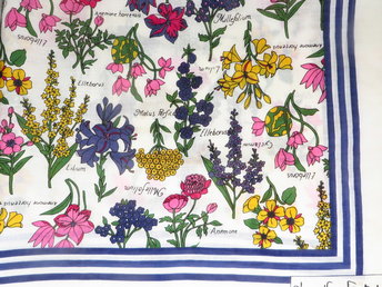 Vintage Diane von Furstenberg Scarf, Flowers on Cream Cotton Background
