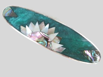 Vintage Alpaca Mexico Silver, Mother of Pearl and Abalone Hair Barrette