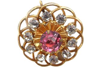 Pink and White Rhinestone Pendant Pin, Vintage Mid Century Brooch Pendant
