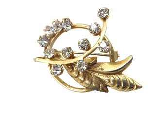 Art Deco Rhinestone Flower Brooch, 1960's Vintage Jewelry