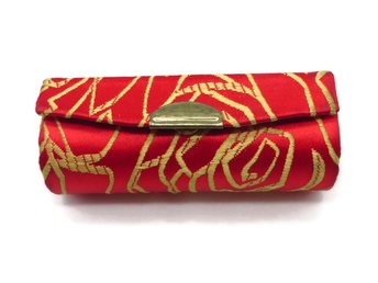 Red and Gold Silk Lipstick Case, Minor Wear