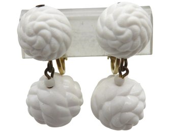 Napier White Bead Dangling Clip-on Earrings