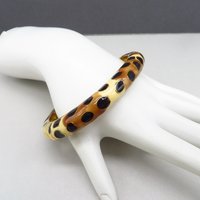 Kenneth Jay Lane Hinged Bangle Bracelet Leopard Animal Print 7 Inch, 2006