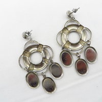 Black and Silver Dangling Bead Earrings, Vintage Nautical Boho Pierced Stud Earrings
