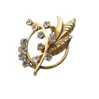 Art Deco Rhinestone Flower Brooch, 1960's Vintage Jewelry
