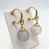 Gold Tone Half Hoop Dangling Ball Pierced Stud Earrings