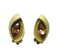 Kramer Small Gold Tone Rhinestone Designer Clip-ons Earrings