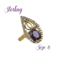 Sterling Silver Faux Amethyst Ring, Size 6
