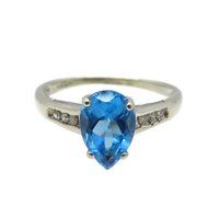 10K White Gold Blue Topaz and Diamonds Engagement Ring, Size 7