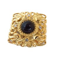 Black and Gold Rhinestone Studded Grape Clusters Vines Pin