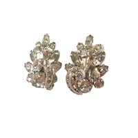 EISENBERG Clear Rhinestone Earrings, Silver Tone Clip-ons, Vintage Bridal Jewelry