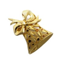 Vintage Gold Bell Bow Topped Christmas Brooch