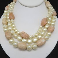 Chunky Richelieu Necklace, White Bead, Pink Stone Triple Strand
