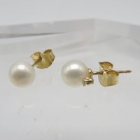 10K Gold Pearl and Diamond Pierced Stud Earrings 