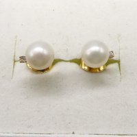 10K Gold Pearl and Diamond Pierced Stud Earrings 