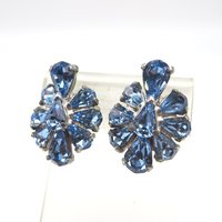 Hollycraft Blue Rhinestone Silver Tone Clip-on Earrings