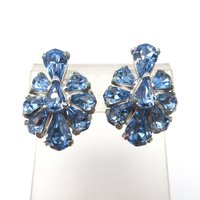 Hollycraft Blue Rhinestone Silver Tone Clip-on Earrings