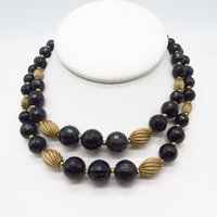 Lisner Black and Gold Bead Double Strand Necklace