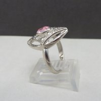 AVON Pink Glass, Beaded Silver Tone Fashion Ring, Size 6