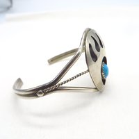 Navajo Sterling Silver Shadowbox Turquoise Bear Claw Cuff 