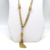Emmons Double Chain Link Gold Tone Tassel Necklace