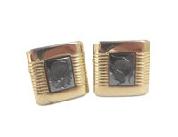 Black Carved Roman Soldier Gold Tone Cuff Links