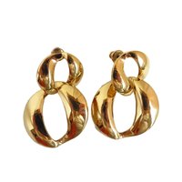 Gold Tone Double Hoop Pierced Stud Earrings
