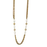 Kramer of New York Chain Link Necklace, Gold and White Bead Double Chain