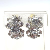 Clear Rhinestone Cluster Bead Clip-on Earrings