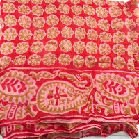 India Silk Scarf, Cranberry and Pale Green Floral Design Scarf, 63 Inch Length