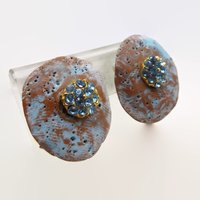 Turquoise Ceramic Button Clip-on Earrings