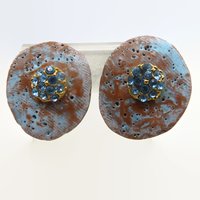 Turquoise Ceramic Button Clip-on Earrings