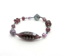 Murano Glass Bracelet, Italian Purple Bead Stretch Bracelet