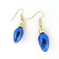 Blue Light Bulb Ornament Pierced Wire Earrings