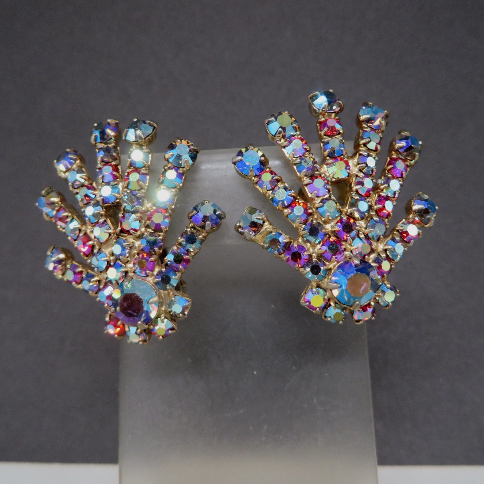 Hattie Carnegie AB Rhinestone Spiky Clip-on Earrings