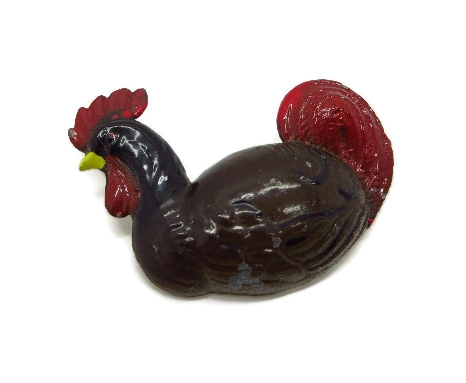 Colorful Ceramic Enameled Rooster Brooch Pin