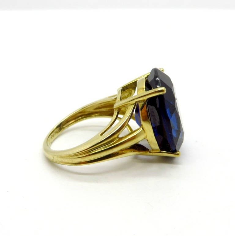 10K Gold Synthetic Sapphire Ring, Yellow Gold Statement Ring Size 4