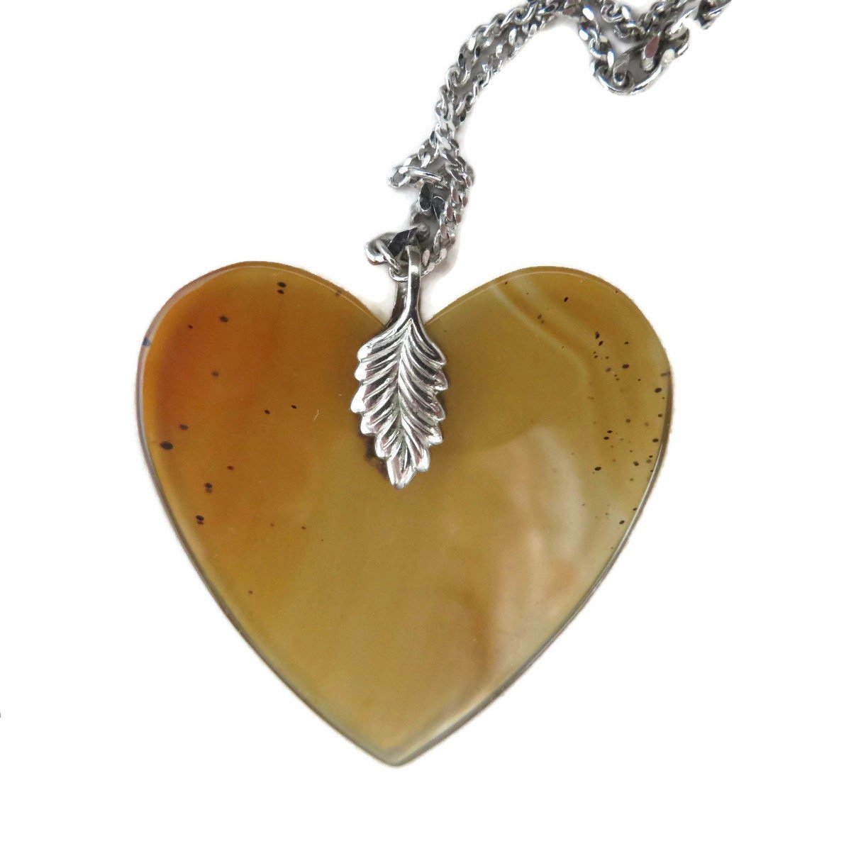 Agate Heart Pendant Chain Link Necklace
