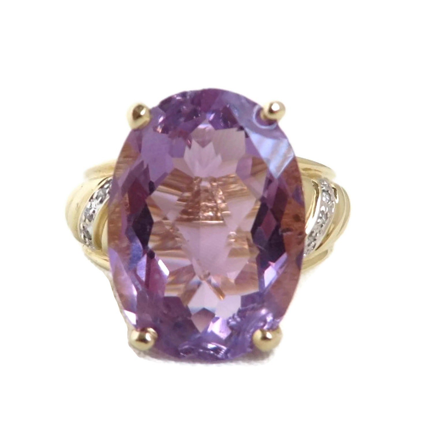 14K Gold Amethyst Engagement Ring, Oval Cut Natural Amethyst with Diamond Accents, 10ctw, Size 7