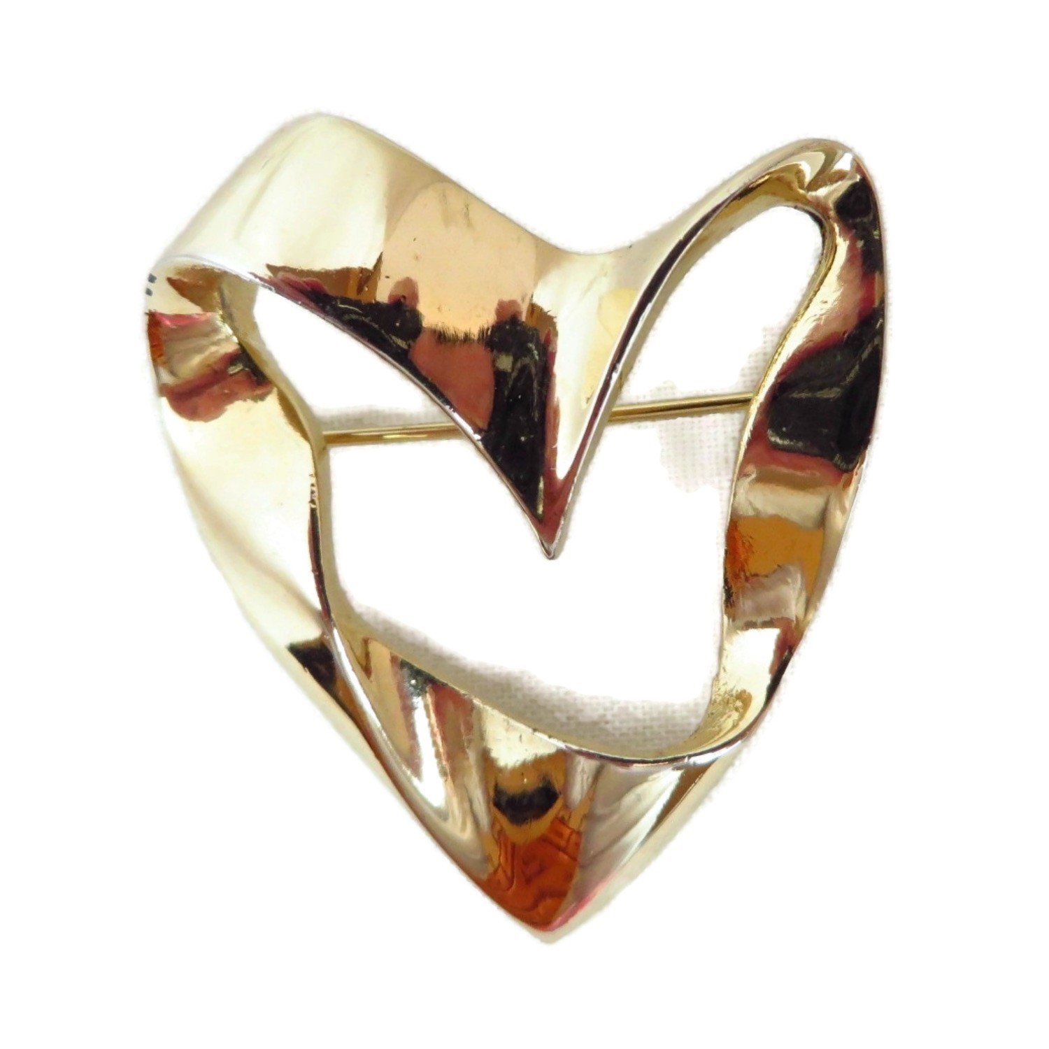 M Jent Gold Tone Abstract Heart Brooch