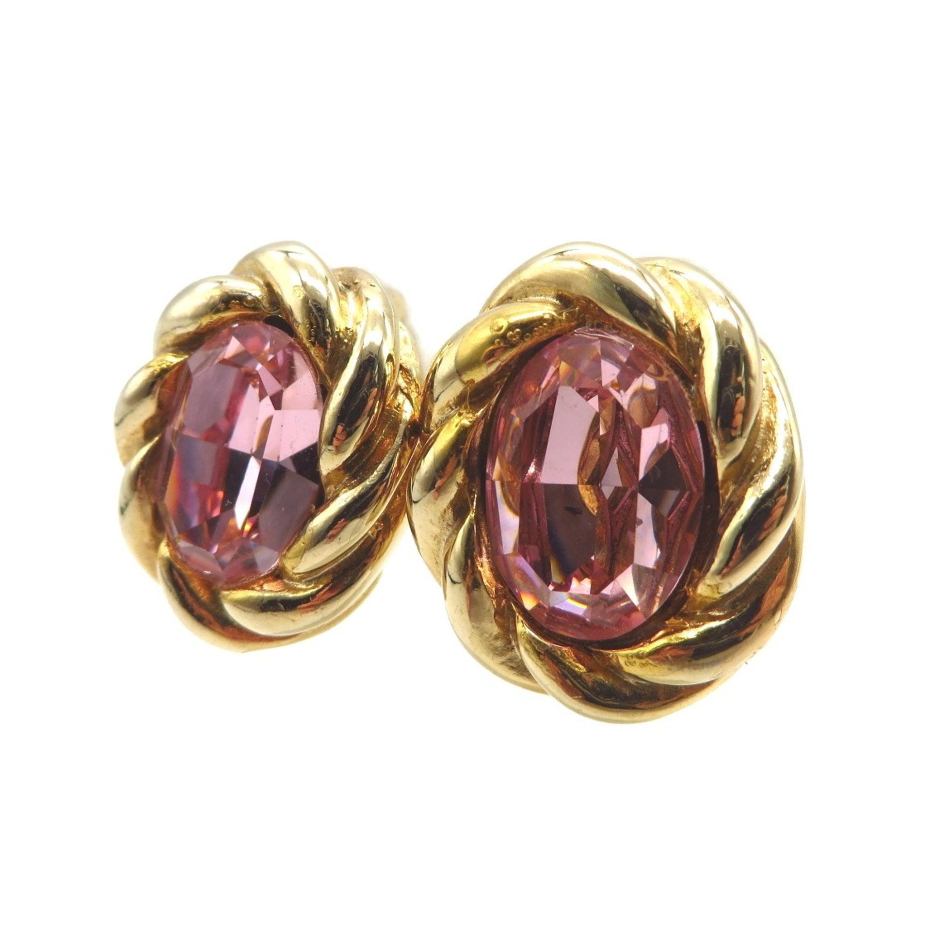 Donald Stannard Pink Glass Gold Tone Clip-on Earrings