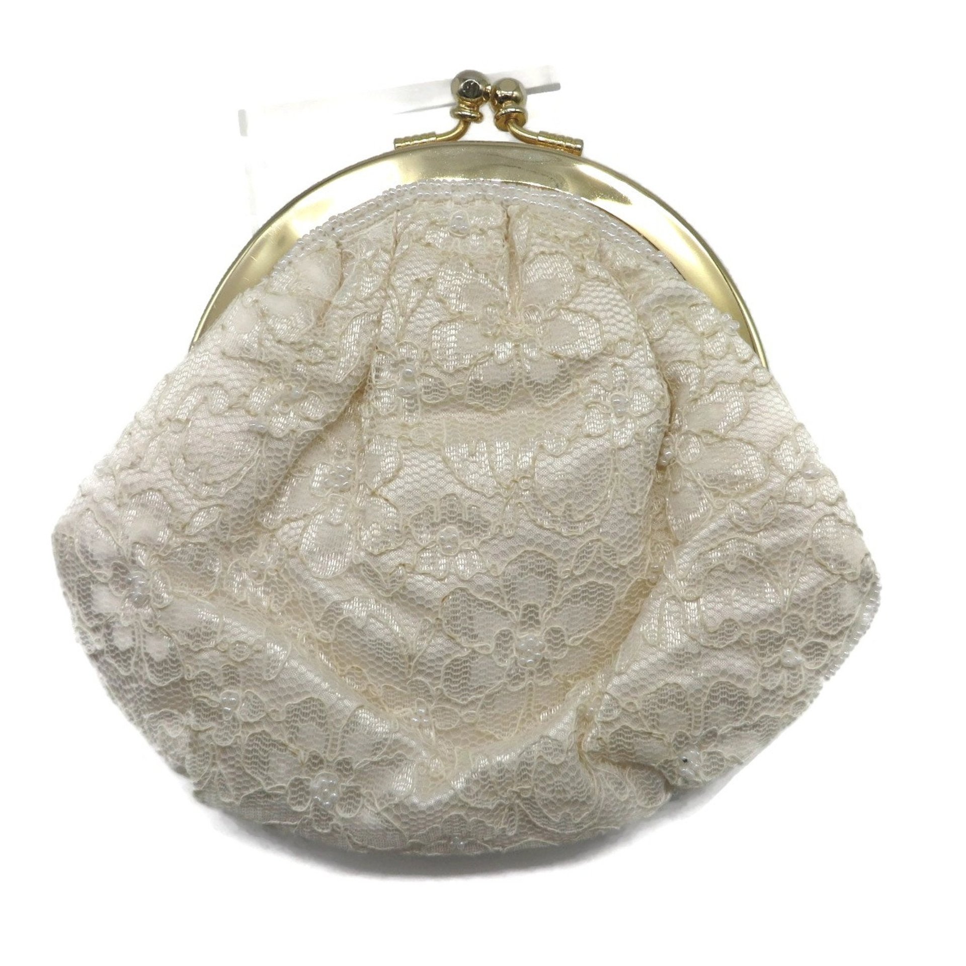 La Regale White Beaded Lace and Satin Evening Bag