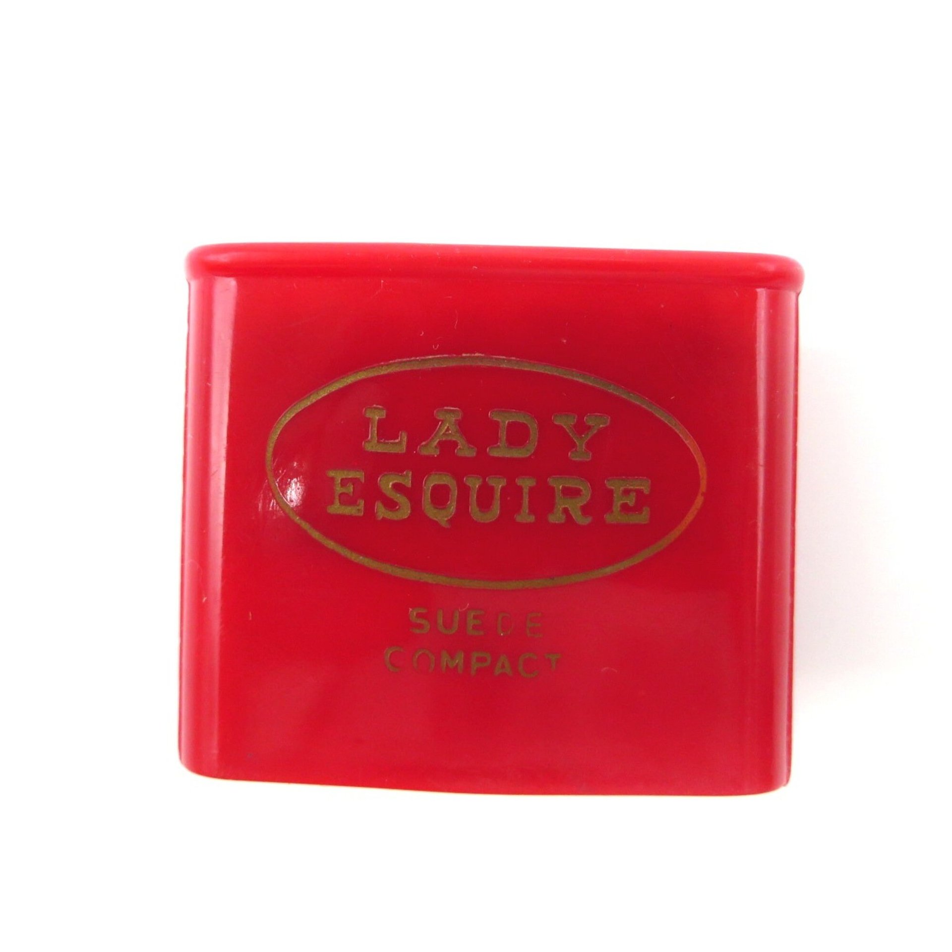 LADY ESQUIRE Compact, Red Plastic Case with Retractable Suede Brush