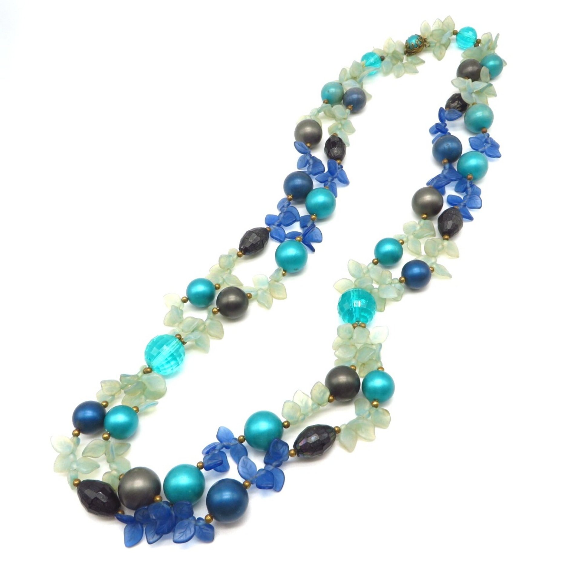 Signed Eugene Multi-Color Bead Necklace, 31 inch length