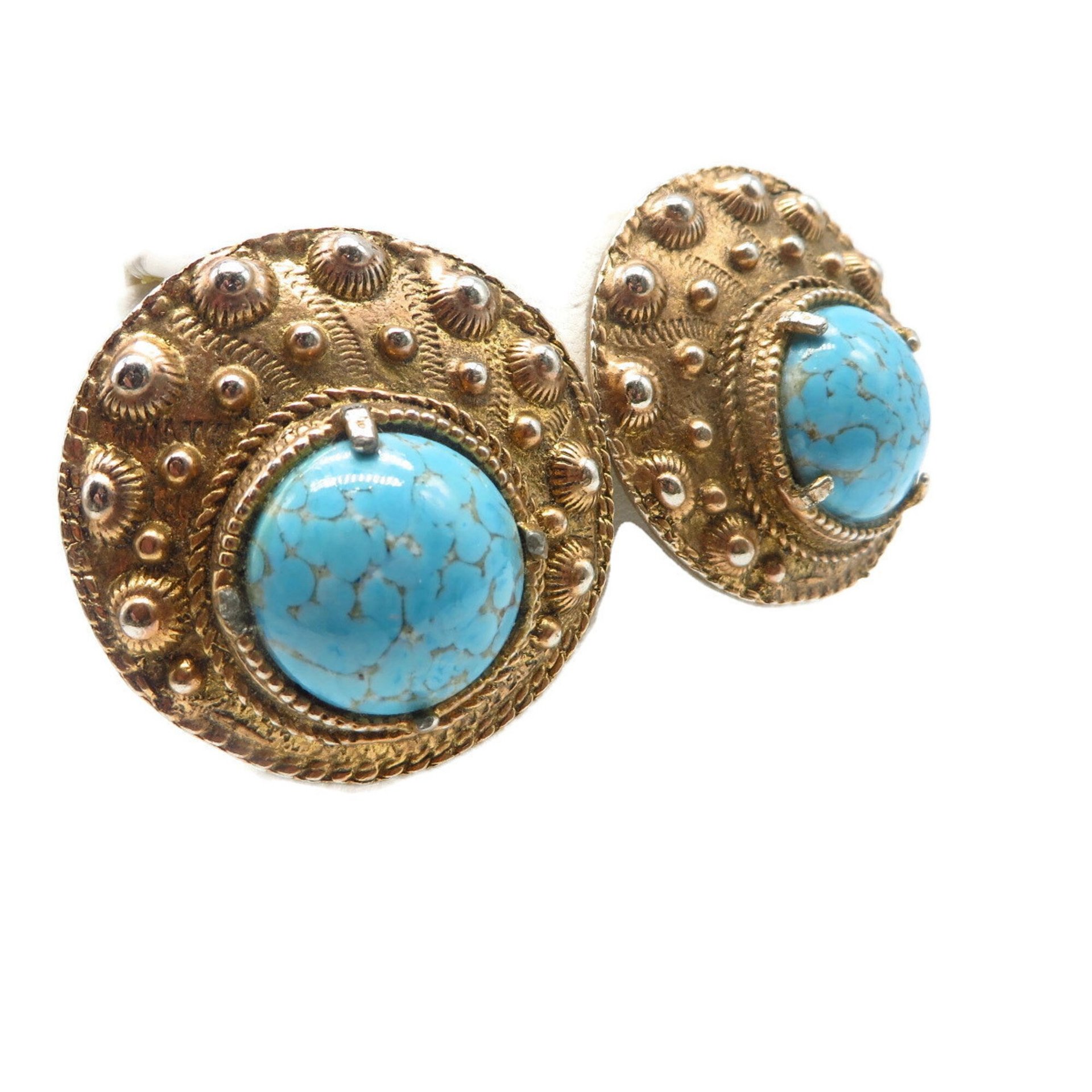 Graziano Faux Turquoise Gold Tone Domed Clip-on Earrings
