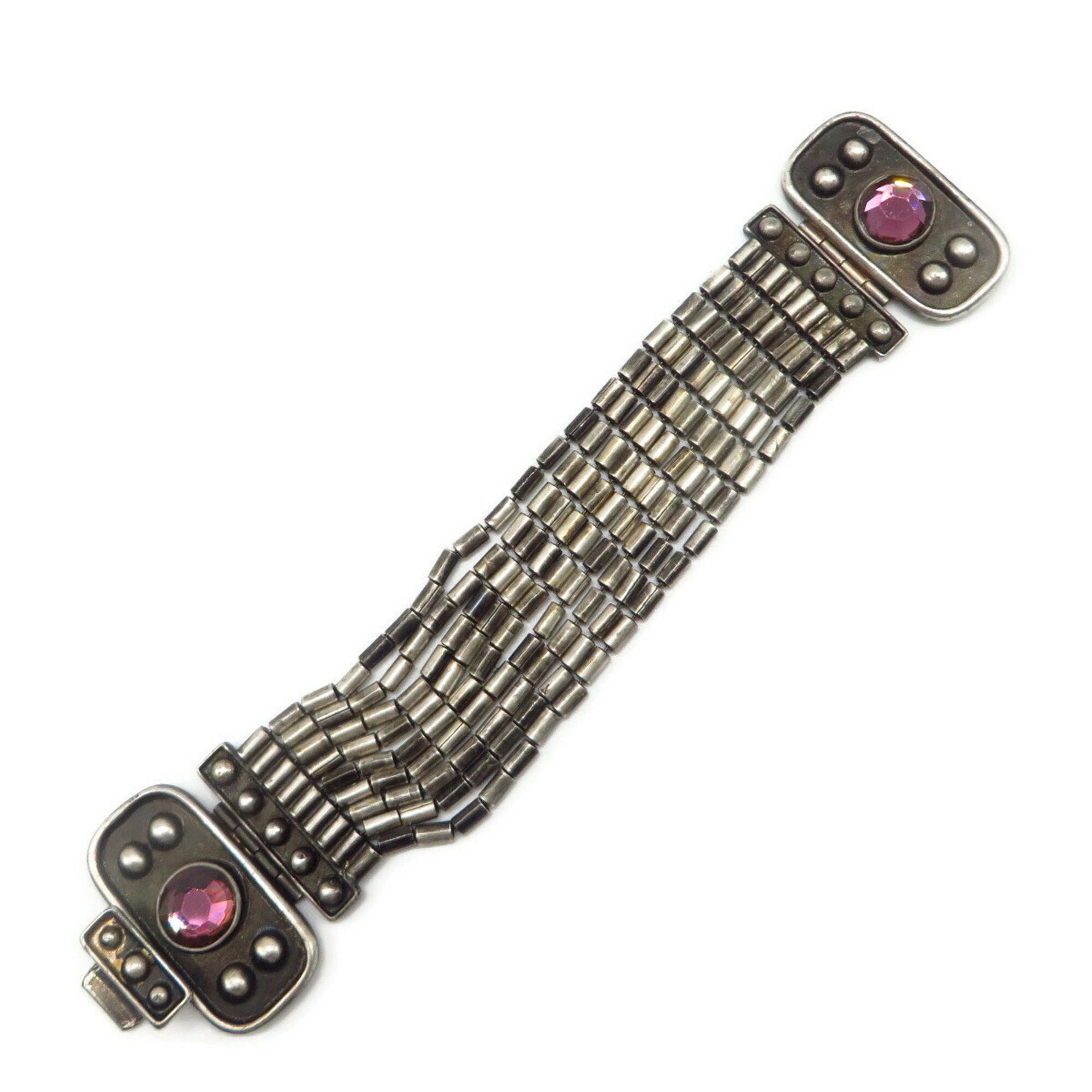 Vintage Ben-Amun Bracelet, Purple Rhinestone, Multi-Strand Silver-Gray Bracelet