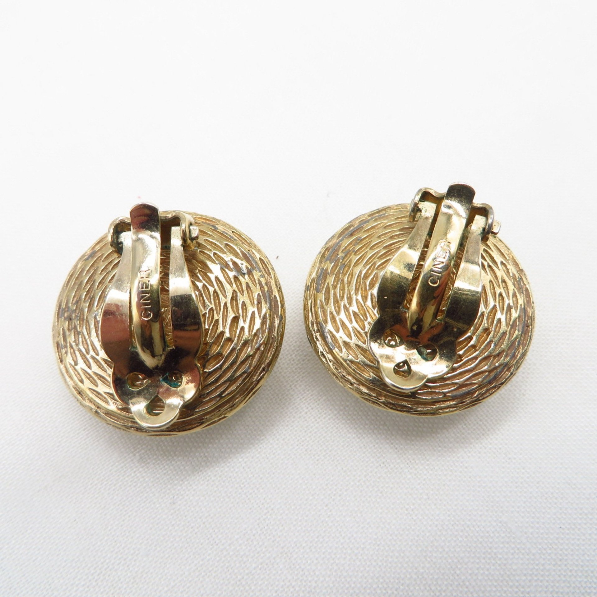 Ciner White Button Gold Tone Clip-on Earrings