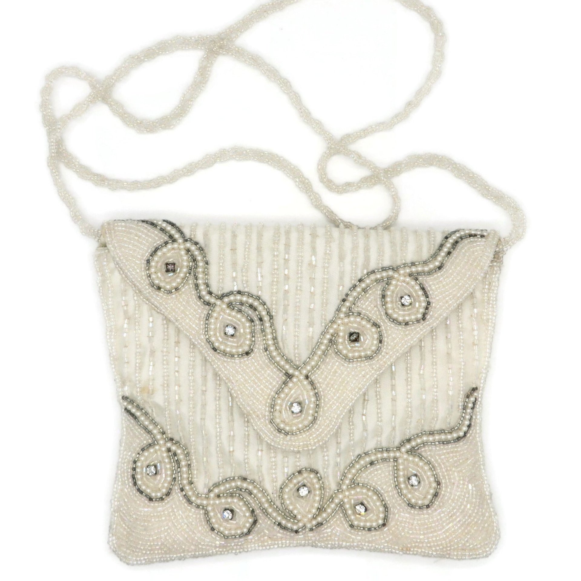 La Regale Purse, Long Handled Cream Beaded Handbag