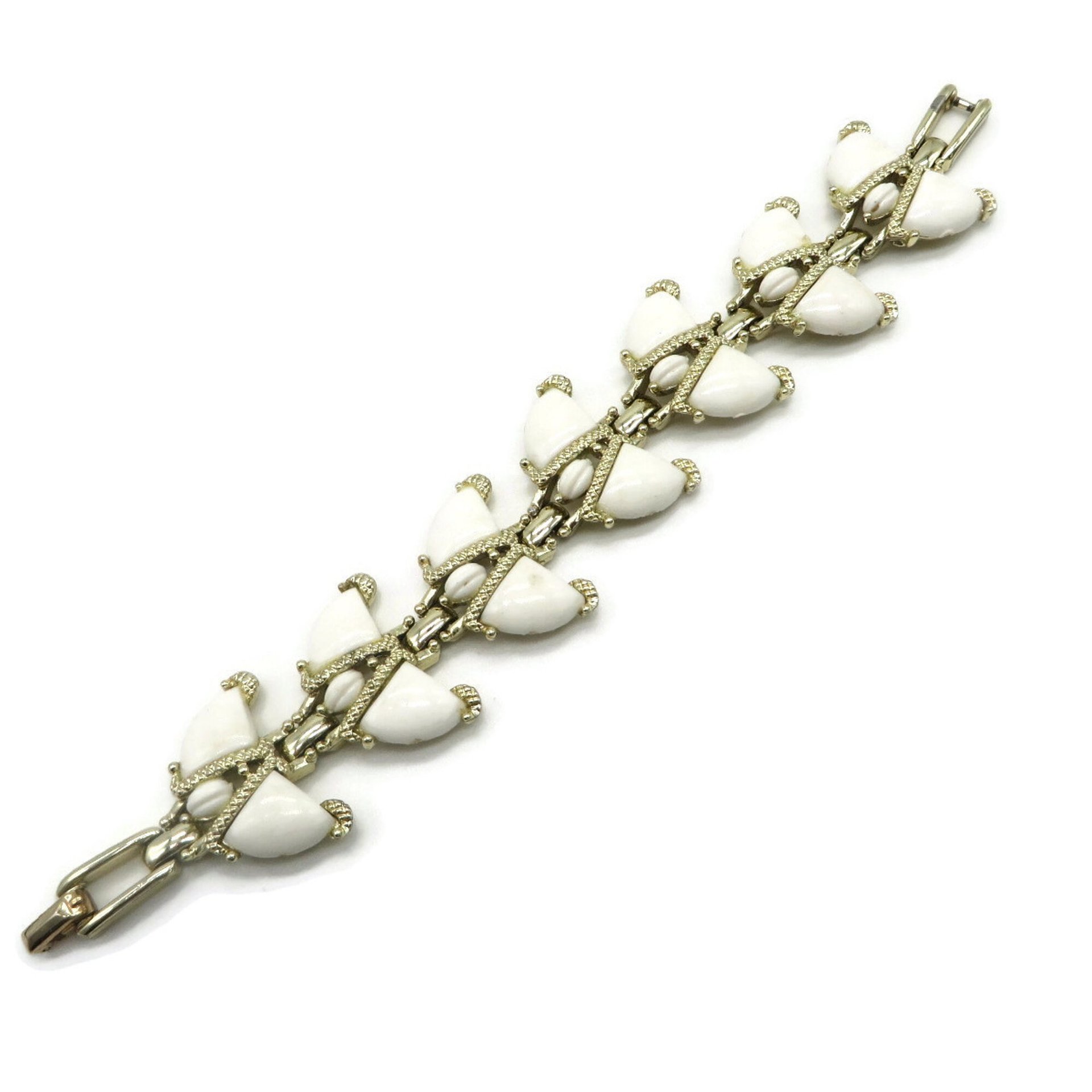 Kramer Bracelet, White Lucite Gold Tone Link Bracelet, Vintage Jewelry