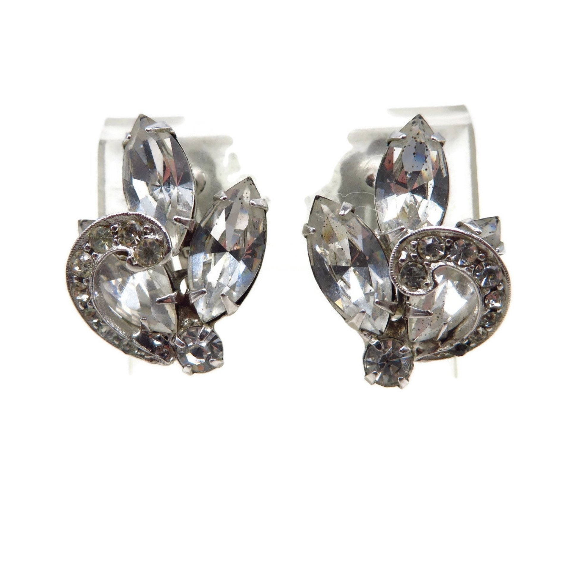 Weiss Clear Rhinestone Clip-on Earrings, Bridal Jewelry